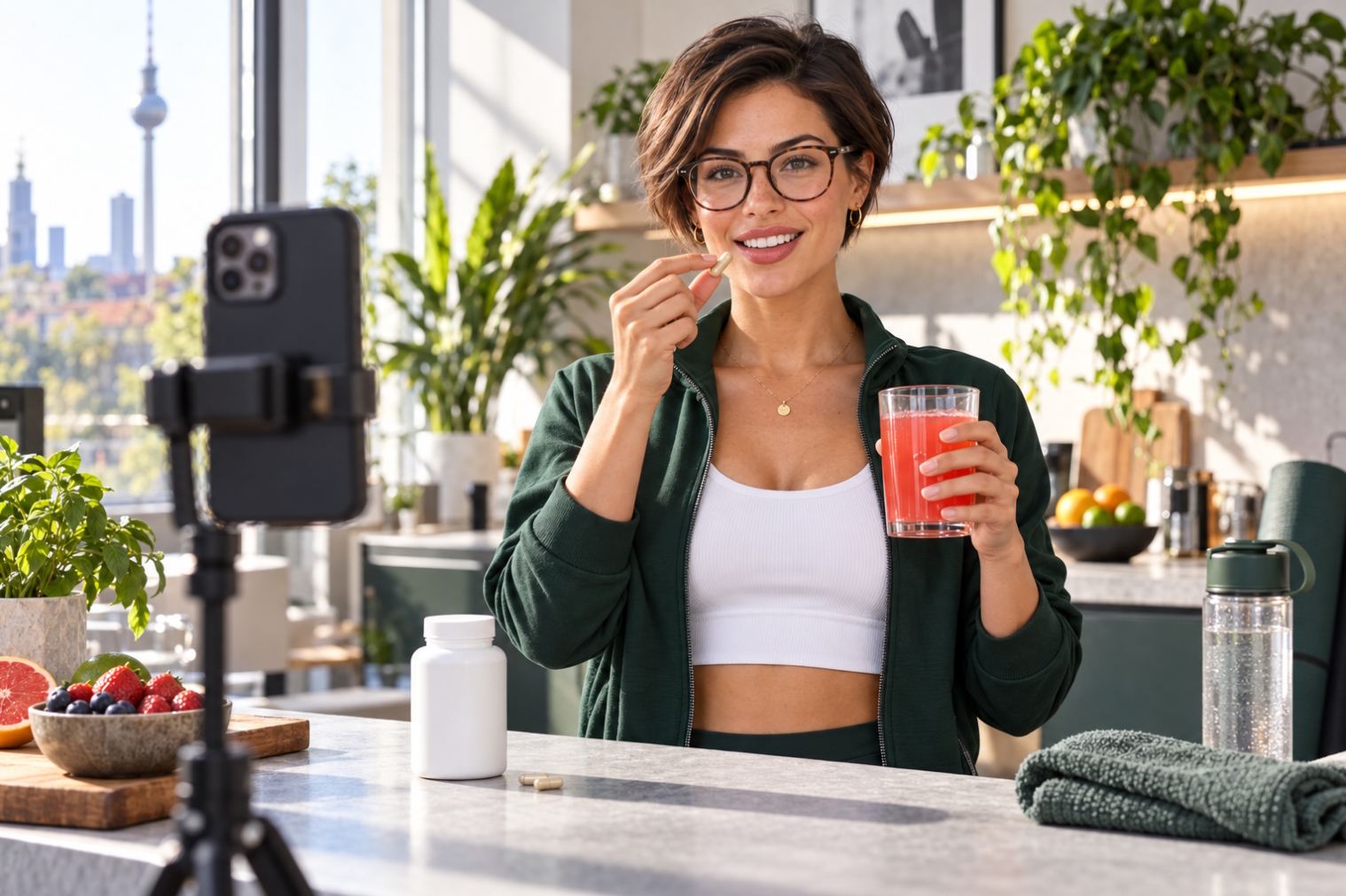 Creator produziert Content mit Kamera, Smartphone und Studiolicht